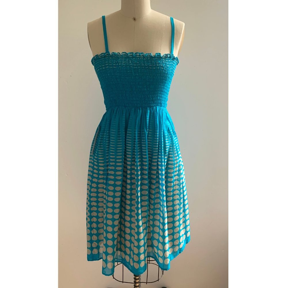 NWT Hera Aqua Silk Cotton Voile Smocked Dress Sz S